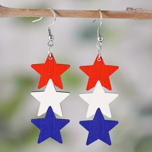 Red White & Blue Star Dangle Earrings - Picture 2 of 4